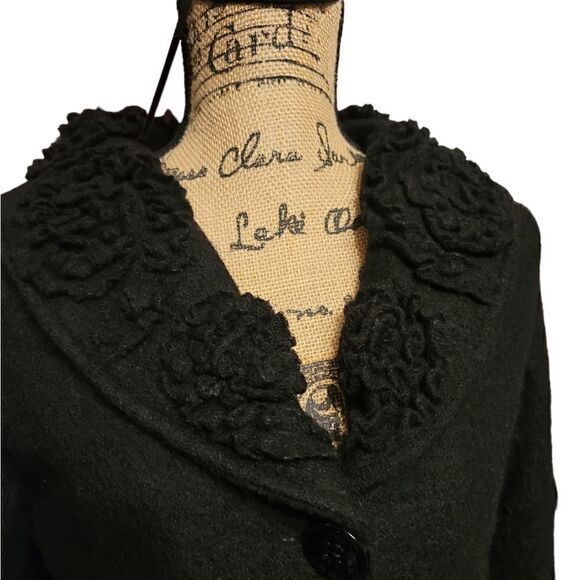Marisa Christina Boil Wool Black Floral Neck Design Jacket Size Petite Small - Picture 3 of 9